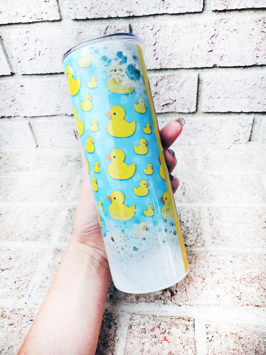 Duck Duck Shimmer Tumbler with custom topper