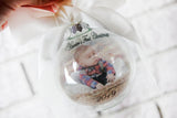 Baby's First Christmas Round Ornament, Round bauble with photo, Ornament with Picture, Christmas ornament exchange, New Baby Ornament Gifts.