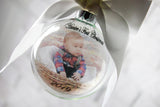 Baby's First Christmas Round Ornament, Round bauble with photo, Ornament with Picture, Christmas ornament exchange, New Baby Ornament Gifts.
