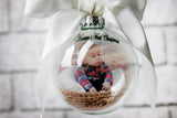 Baby's First Christmas Round Ornament, Round bauble with photo, Ornament with Picture, Christmas ornament exchange, New Baby Ornament Gifts.