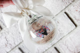 Baby's First Christmas Round Ornament, Round bauble with photo, Ornament with Picture, Christmas ornament exchange, New Baby Ornament Gifts.