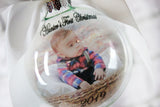Baby's First Christmas Round Ornament, Round bauble with photo, Ornament with Picture, Christmas ornament exchange, New Baby Ornament Gifts.