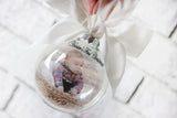 Baby's First Christmas Round Ornament, Round bauble with photo, Ornament with Picture, Christmas ornament exchange, New Baby Ornament Gifts.