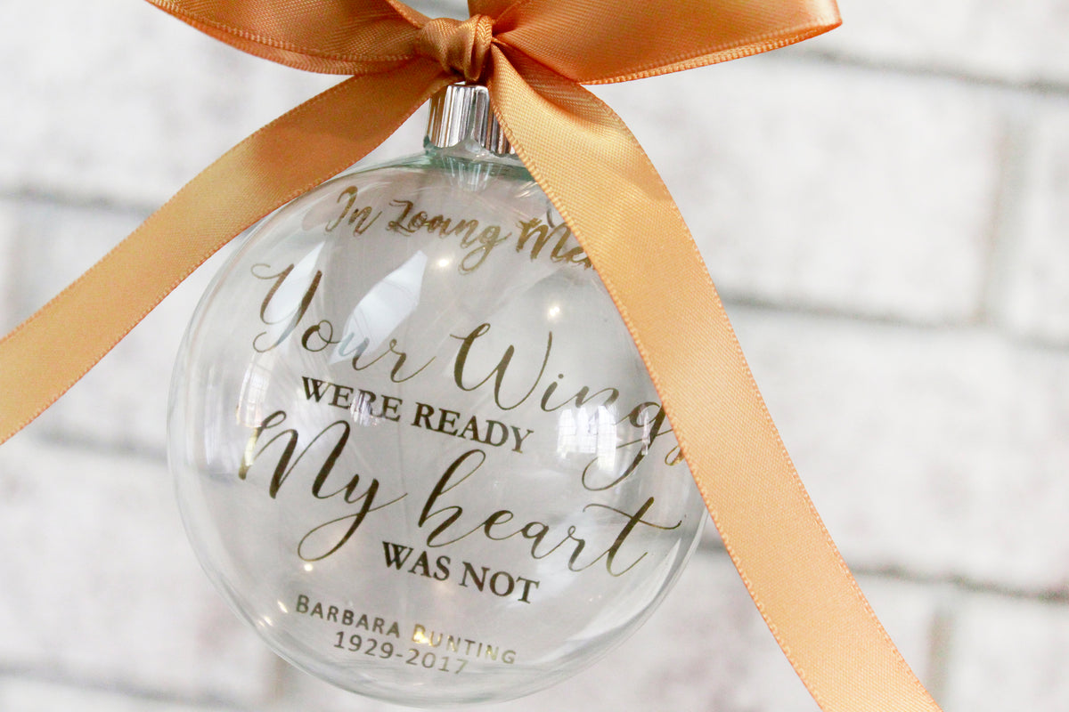 In loving memory ornament, Your wings were ready, angel feather