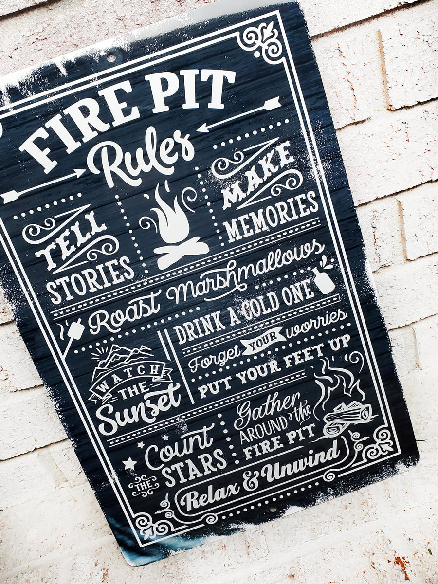 Fire Pit Rules Outdoor Metal Sign, Summer Yard Signs, Indoor/outdoor m