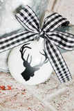 Black and white buffalo plaid rustic farmhouse Christmas tree decor, White glass ornaments, modern farmhouse Christmas decor
