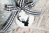 Black and white buffalo plaid rustic farmhouse Christmas tree decor, White glass ornaments, modern farmhouse Christmas decor