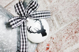 Black and white buffalo plaid rustic farmhouse Christmas tree decor, White glass ornaments, modern farmhouse Christmas decor