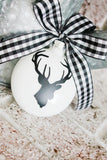 Black and white buffalo plaid rustic farmhouse Christmas tree decor, White glass ornaments, modern farmhouse Christmas decor
