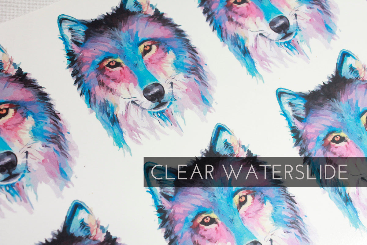 Watercolor waterslide decal, wolf waterslide glitter tumbler decal, re