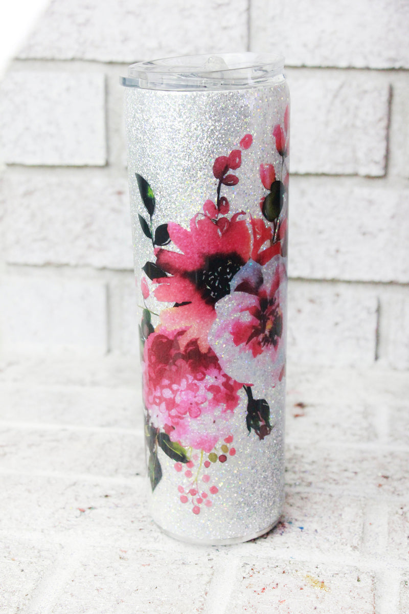 Boho floral Cup Insulated Glitter Tumbler, 30 Ounce skinny tumbler