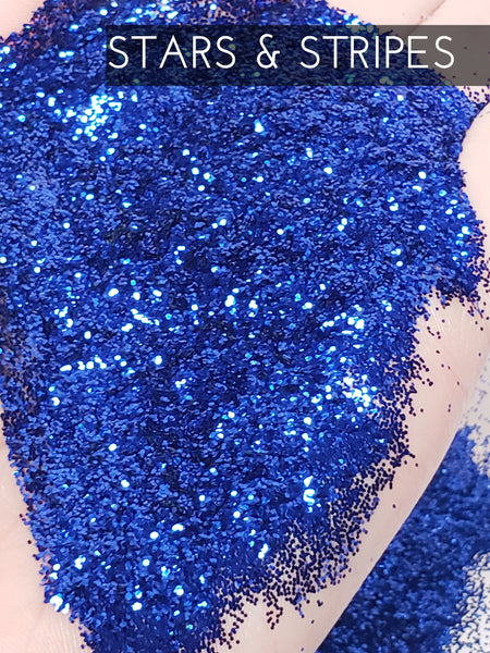 Stars & Stripes .015 hex poly glitter, affordable Americana Blue glitter for tumblers, fine polyester glitter, blue glitter for cup making