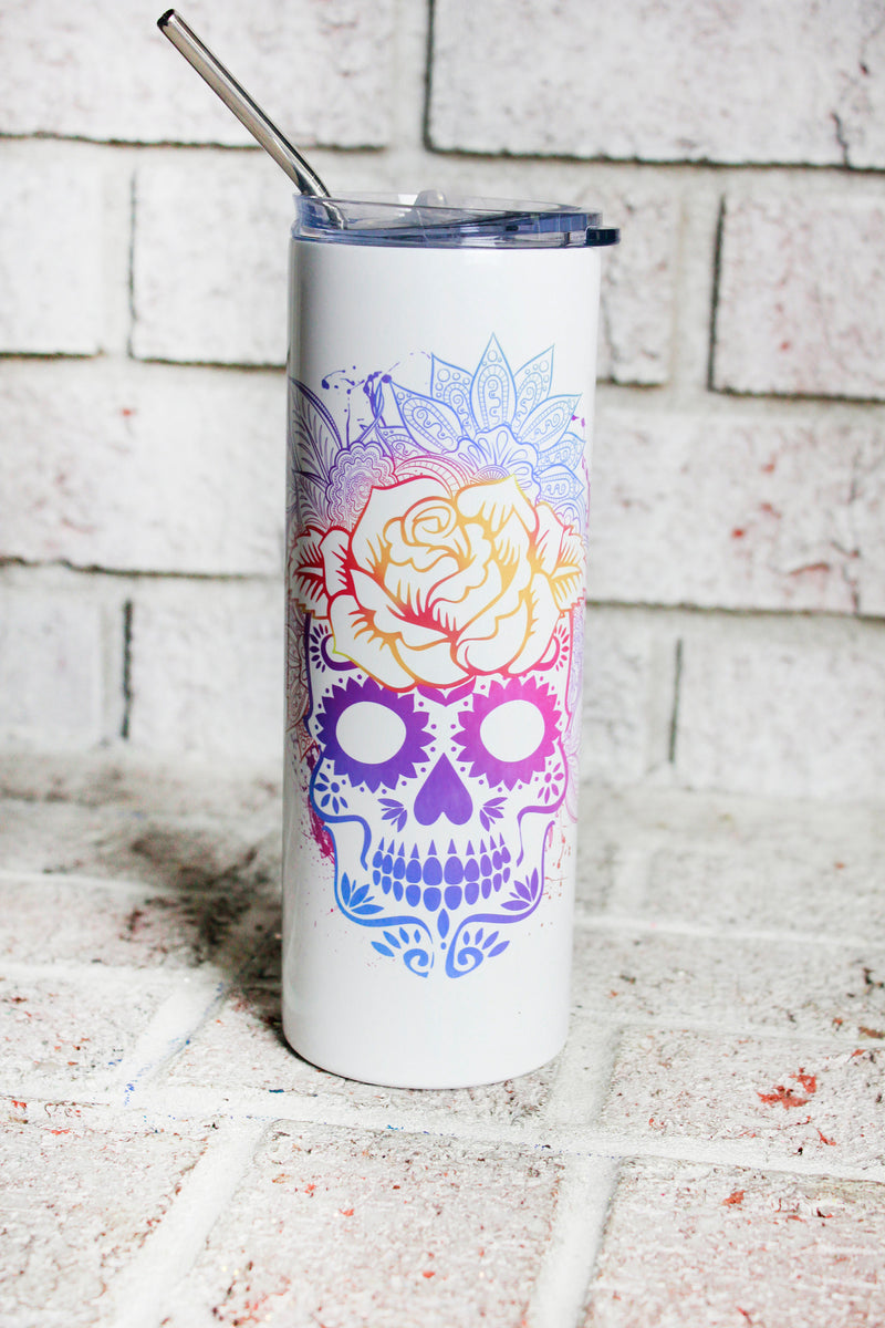 COOL GEAR 2-Pack 18 oz Skull Chiller Tumbler | Black & White Sugar Skull  Design Tumblers with Twist Off Lid and Straw…