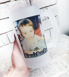 Personalized photo beer mug, custom beer stein with picture, 16 ounce frosted glass beer cup,