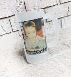 Personalized photo beer mug, custom beer stein with picture, 16 ounce frosted glass beer cup,