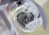 Memorial Photo Ornament with feather, Round glass ornament with picture, infant loss, Too beautiful for Earth, bereavement, floating picture