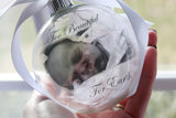 Memorial Photo Ornament with feather, Round glass ornament with picture, infant loss, Too beautiful for Earth, bereavement, floating picture
