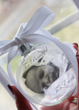 Memorial Photo Ornament with feather, Round glass ornament with picture, infant loss, Too beautiful for Earth, bereavement, floating picture