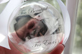 Memorial Photo Ornament with feather, Round glass ornament with picture, infant loss, Too beautiful for Earth, bereavement, floating picture