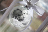 Memorial Photo Ornament with feather, Round glass ornament with picture, infant loss, Too beautiful for Earth, bereavement, floating picture