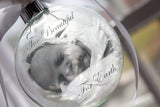 Memorial Photo Ornament with feather, Round glass ornament with picture, infant loss, Too beautiful for Earth, bereavement, floating picture