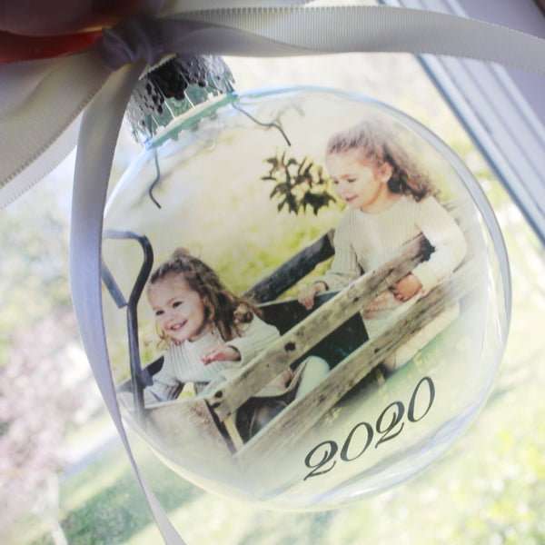 2020 Family photo Christmas Round Ornament, Round bauble with photo, Ornament with Picture, First Christmas bulb, New Baby Ornament Gifts