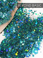 Beyond Basic Custom Mix Glitter, Turquoise holo glitter, Custom Teal Glitter Mix, Holographic Glitter, Chunky Mix Glitter, Custom Shape Glitter