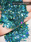 Beyond Basic Custom Mix Glitter, Turquoise holo glitter, Custom Teal Glitter Mix, Holographic Glitter, Chunky Mix Glitter, Custom Shape Glitter
