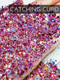 Catching Cupid Holo custom mix chunky hex poly glitter, tumbler making glitter, fine polyester glitter, Red Mix chunky glitter for tumbler