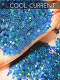 Cool Current Blue Glitter, Blue holo glitter, custom mix holo glitter, Holographic glitter, light blue glitter supplier