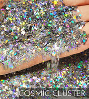 Cosmic Cluster Silver Custom Mix Glitter, Silver holo glitter, Custom shape Glitter Mix, Holographic Glitter, Chunky Mix Glitter