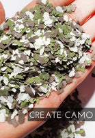 2 oz Create Camo Man Glitter, Camouflage Glitter for Tumblers, Paint Chip Glitter, Green, brown and cream camo chips, Man Glitter