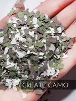 2 oz Create Camo Man Glitter, Camouflage Glitter for Tumblers, Paint Chip Glitter, Green, brown and cream camo chips, Man Glitter