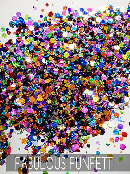 2 Oz bag Funfetti custom mix glitter, round dot confetti glitter, holo –  GlitterGiftsAndMore
