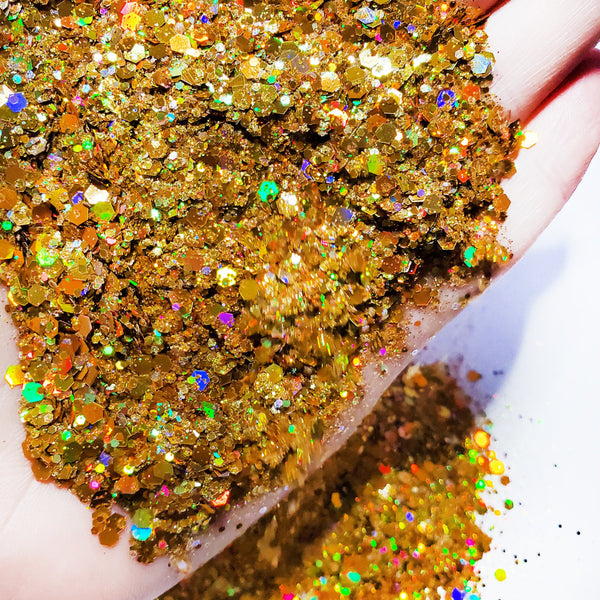 Fordeling Havslug Destruktiv Gatsby Gold Holo custom mix chunky hex poly glitter, tumbler making gl –  GlitterGiftsAndMore