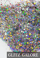 Glitz Galore 2 Oz bag Custom Mix silver holo glitter, Holographic mix glitter