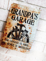 Grandpa's Garage, Father's day Gifts, Best Grand daddy gifts, dad's garage, garage gifts, man cave, outdoor metal signs