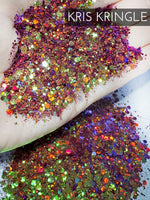 Kris Kringle color shift glitter, Red to Green color shift holiday glitter, custom mix color shift glitter, tumbler glitter, glitter for cup