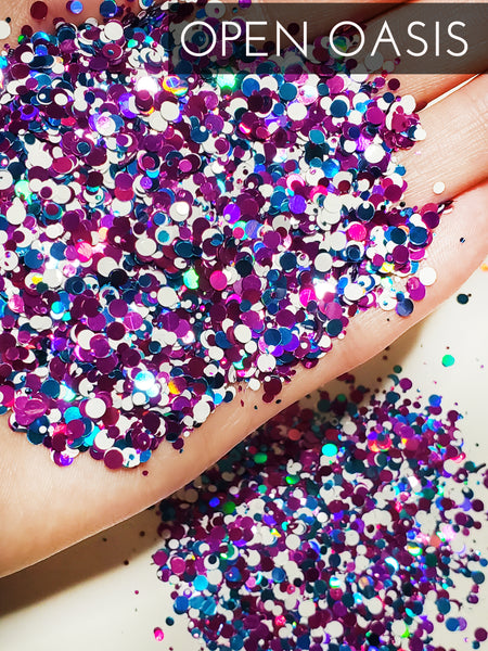 Open Oasis custom mix glitter, round dot confetti glitter, holographic –  GlitterGiftsAndMore