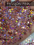 Passion Pink Holo custom mix chunky hex poly glitter, tumbler making glitter, fine polyester glitter, Pink Mix chunky glitter for tumbler