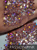 Passion Pink Holo custom mix chunky hex poly glitter, tumbler making glitter, fine polyester glitter, Pink Mix chunky glitter for tumbler