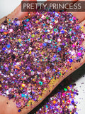 Pretty Princess Holo custom mix chunky hex poly glitter, tumbler making glitter, polyester glitter, Pink gold Mix chunky glitter for tumbler