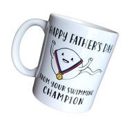 Dad's swim Champion, Funny Father's Day, Coffee Mug. Ceramic coffee cup, 11 oz coffee cups, Father's day gift, World Champion Swimmer cup