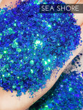 Sea Shore color shift glitter, blue to green color shift beach theme glitter, custom mix shift glitter, tumbler glitter, beach glitter
