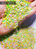 See Spot 2oz Confetti Glitter Custom Mix circle Glitter, Circle Glitters, Pink, Yellow and Green Holo confetti glitter mixed sizes