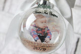 Baby's First Christmas Round Ornament, Round bauble with photo, Ornament with Picture, Christmas ornament exchange, New Baby Ornament Gifts.