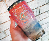 Beach Vibes Sunset Glitter Tumbler, Sunset Glitter Tumbler, 20 oz glitter cup, vacation tumbler, beach lover gifts, girls vacation gifts