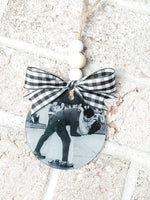Glass photo ornament, Just married Christmas Keepsake, Picture Ornaments