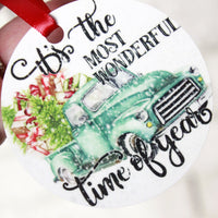 It's the Best Time of the Year Vintage Truck Ornament, Most Wonderful Time of the Year, Christmas Ornaments, Vintage truck in teal