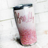 Boss Lady Glitter Tumbler, 20 oz tumbler, custom glitter cups, personalized glitter cups, Pink Glitter tumbler